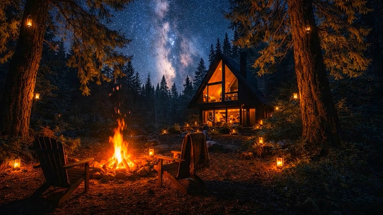 🔥Cozy Forest Cabin Campfire Ambience - Pure Burning Wood Sounds - Fireplace Sounds for Stress Relief