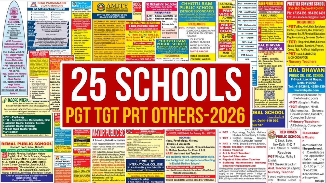 5 KVS DAV | 25 REPUTED PRIVATE SCHOOLS TEACHERS RECRUITMENT 2026-27 |FRESHERS  ELIGIBLE PGT TGT PRT 