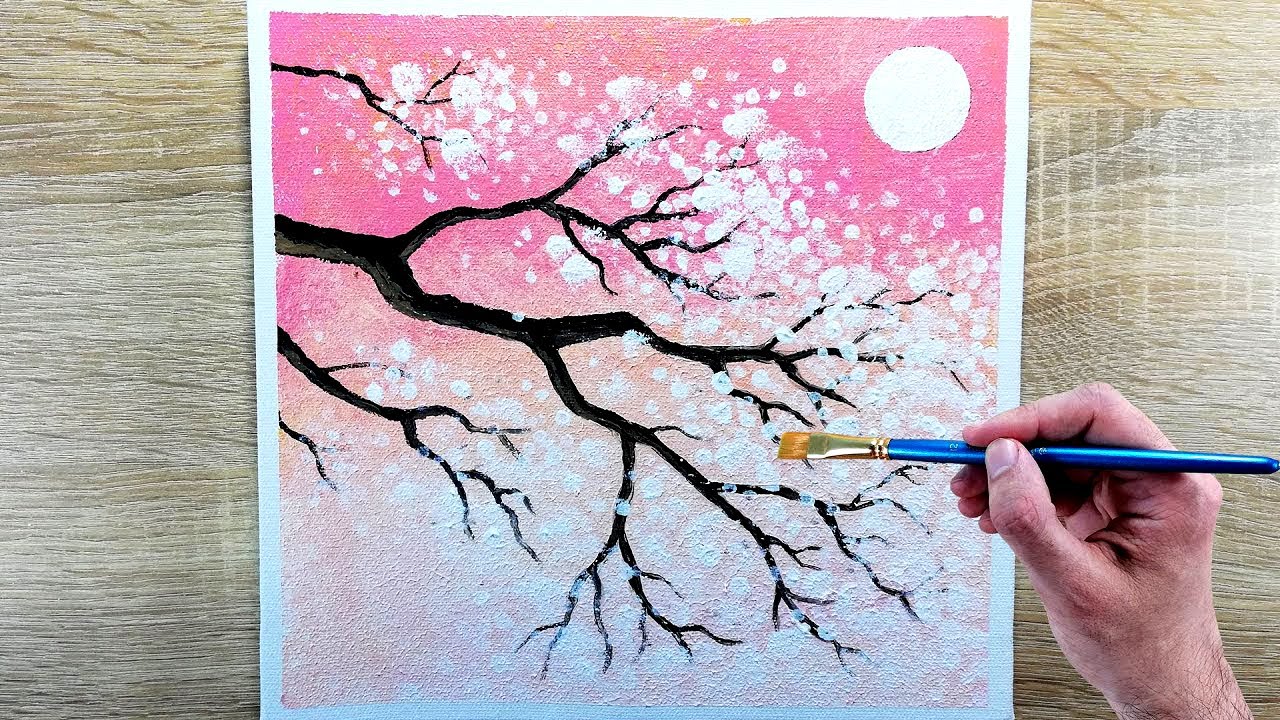 Cherry Blossom Tree | Easy acrylic painting for beginners | Painting tutorial #8