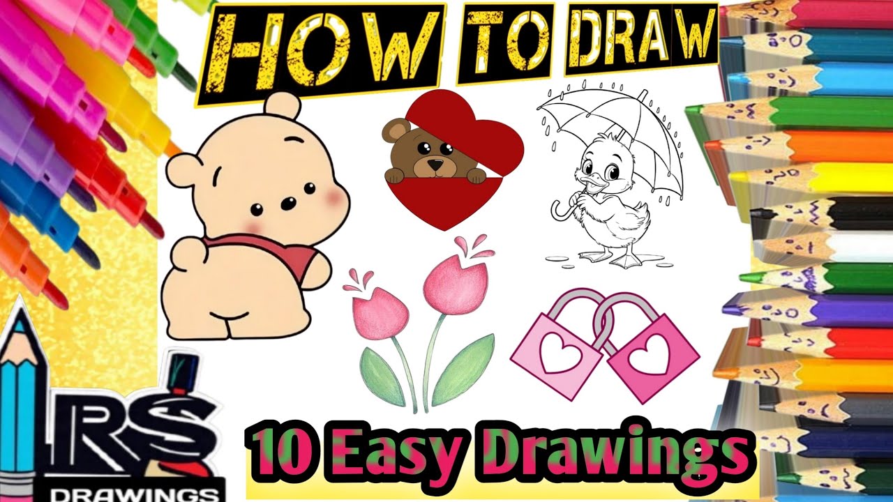 How to draw 10Easy drawings,painting &coloring for kids&toddlers with rsdrawings|Drawings collection