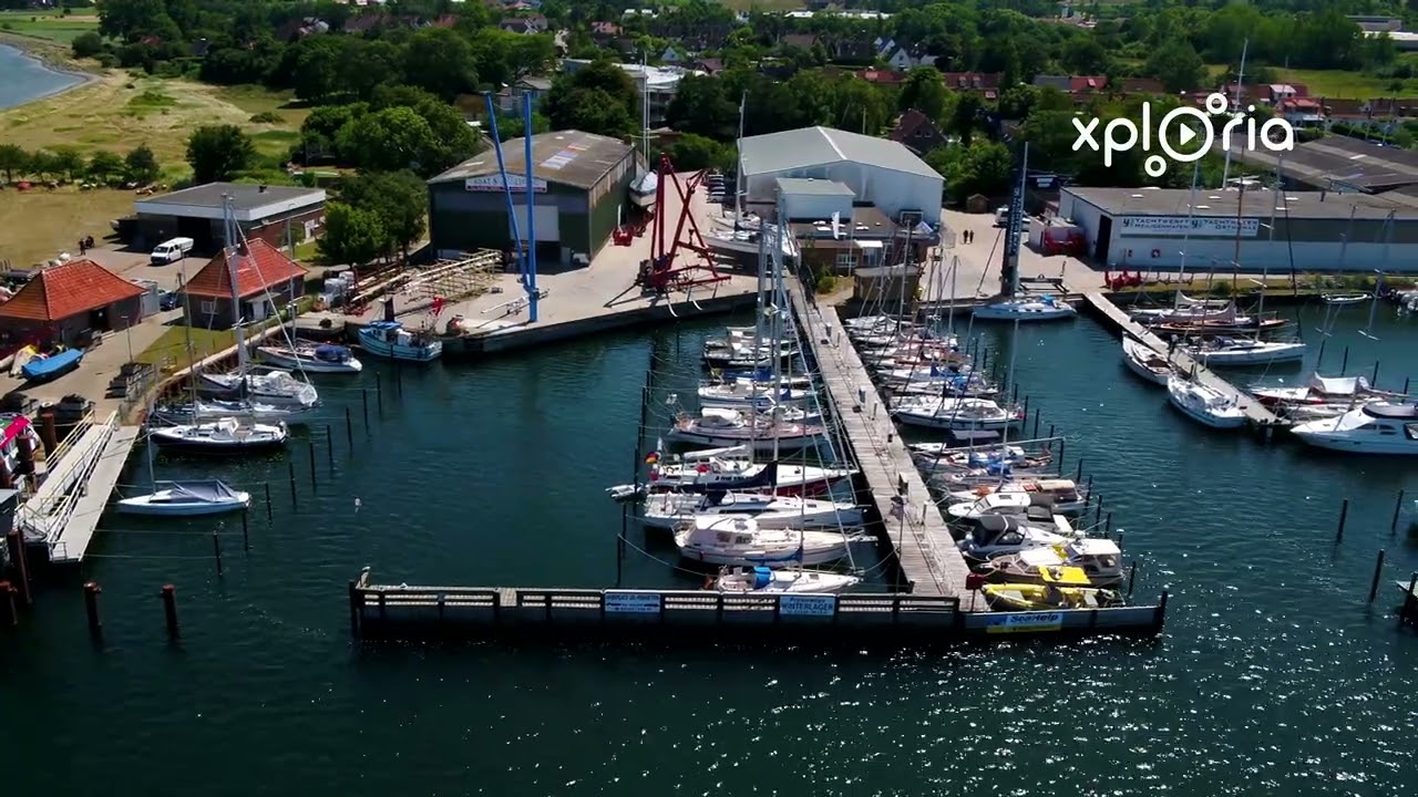 Yachthafen Ortmühle, Heiligenhafen Baltic Germany 2018.07 aerial video