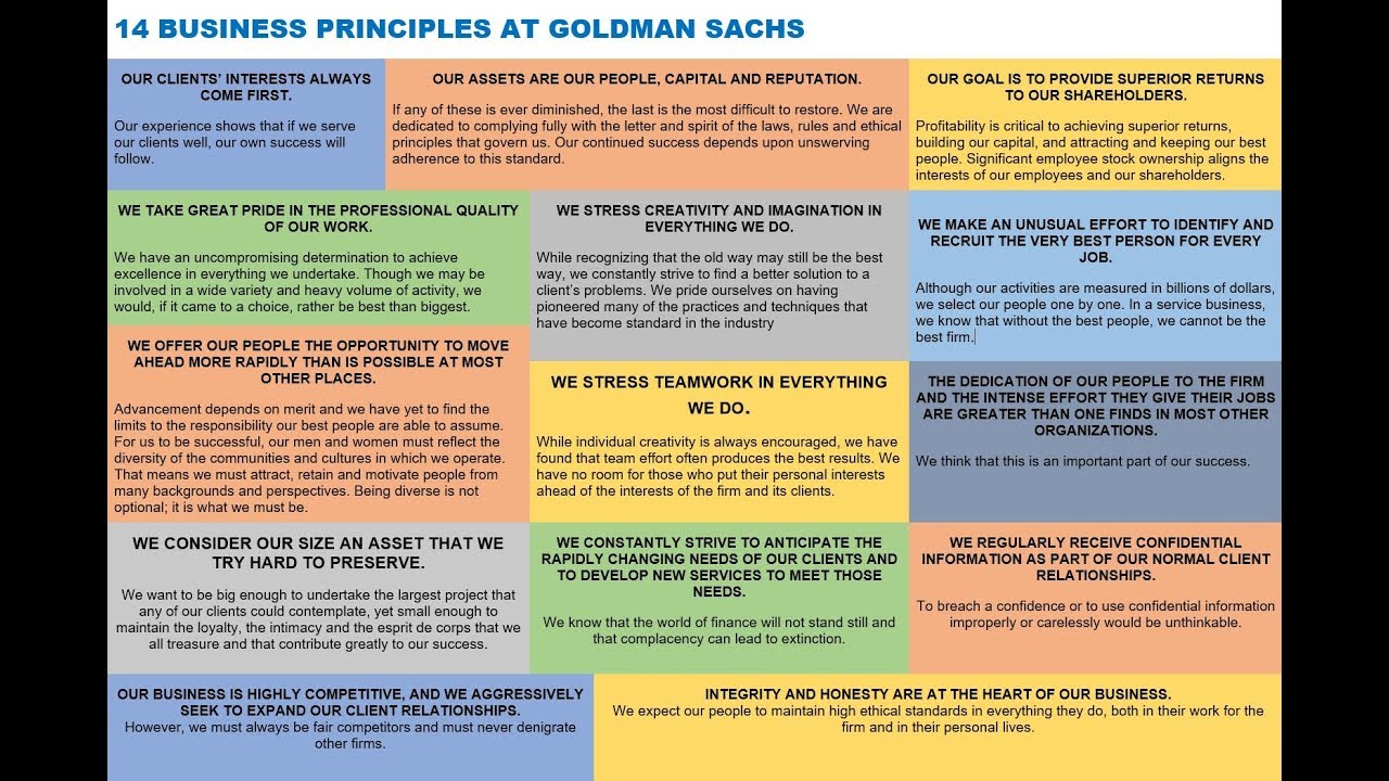 14 BUSINESS PRINCIPLES AT GOLDMAN SACHS via Lloyd Blankfein