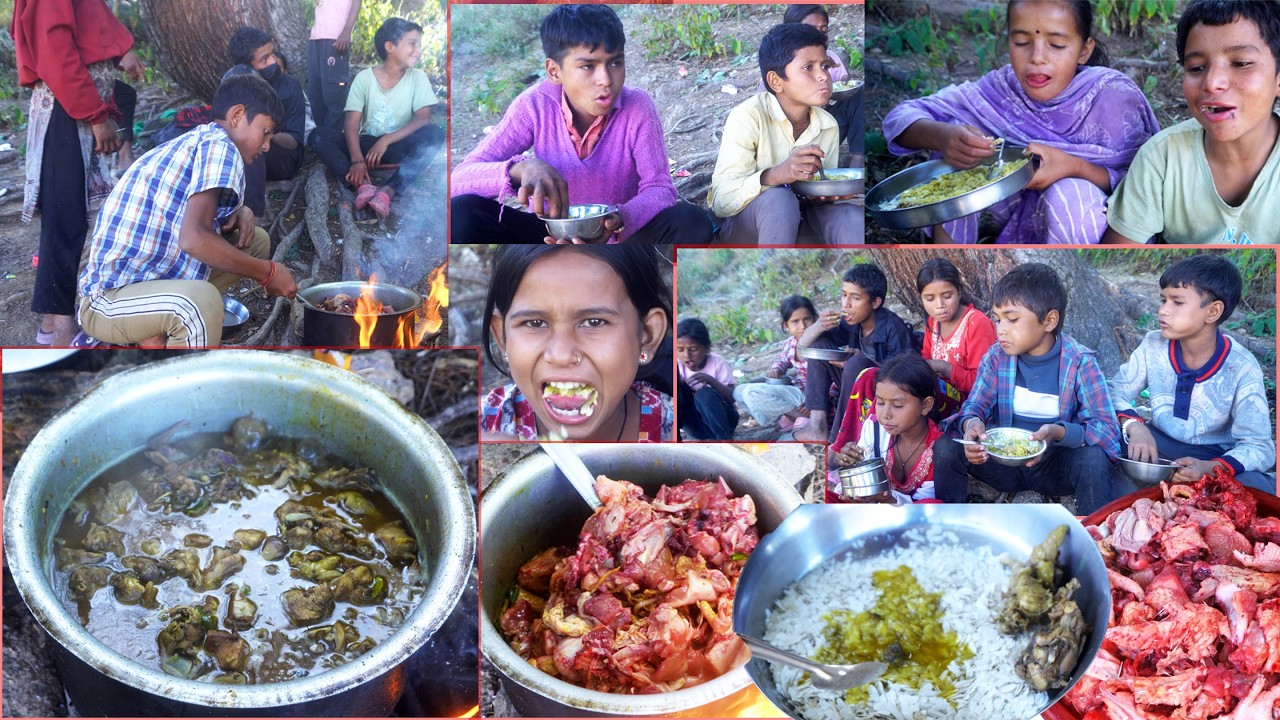 CHICKEN AT PARTY || village school boys & girls are enjoying Picnic PARTY ||