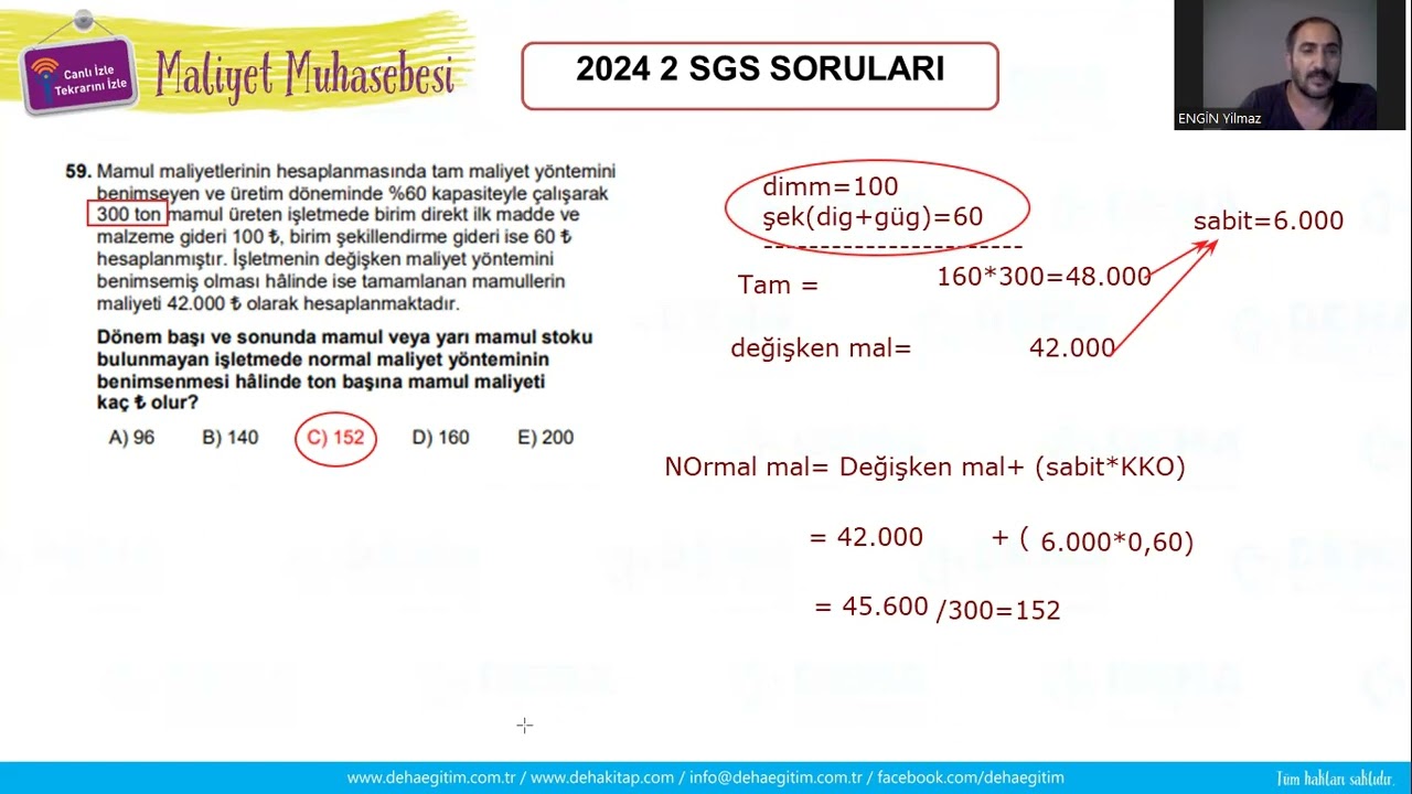 2024-2. DÖNEM STAJA GİRİŞ SINAVI MALİYET MUHASEBESİ SORU ÇÖZÜMLERİ