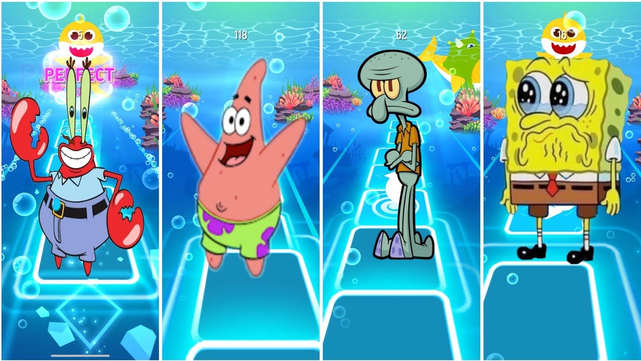 Mr karba 🆚 squidward 🆚 SpongeBob 🆚 Sandy cheeks EDM rush tiles hop