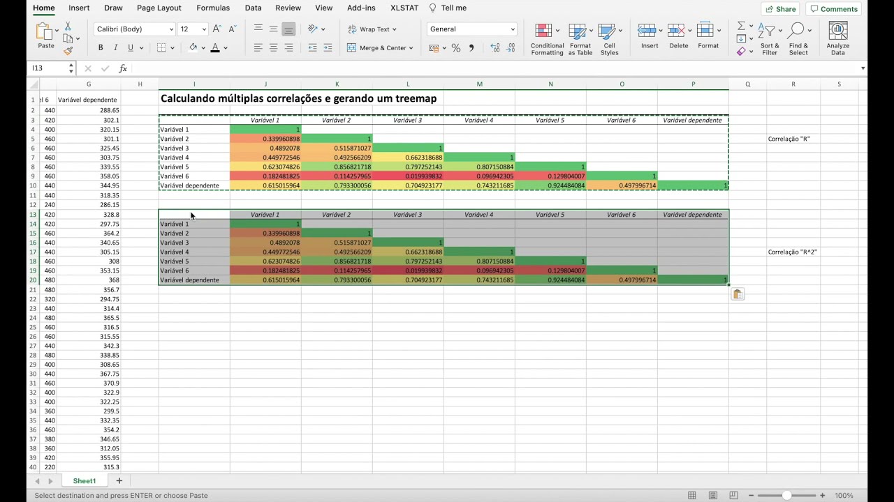 Calculando correlações múltiplas e gerando um gráfico treemap (Excel)!