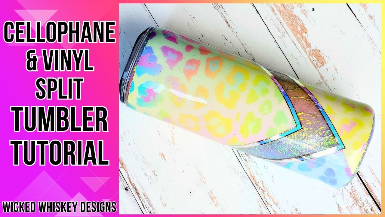 Cellophane V-Split Vinyl Tumbler Tutorial - Easy cellophane wrap tumbler with pastel leopard vinyl