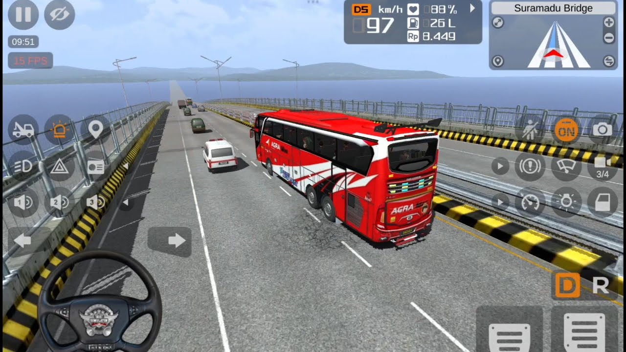 Melintasi jembatan SURAMADU di guyur hujan badai | Bus simulator