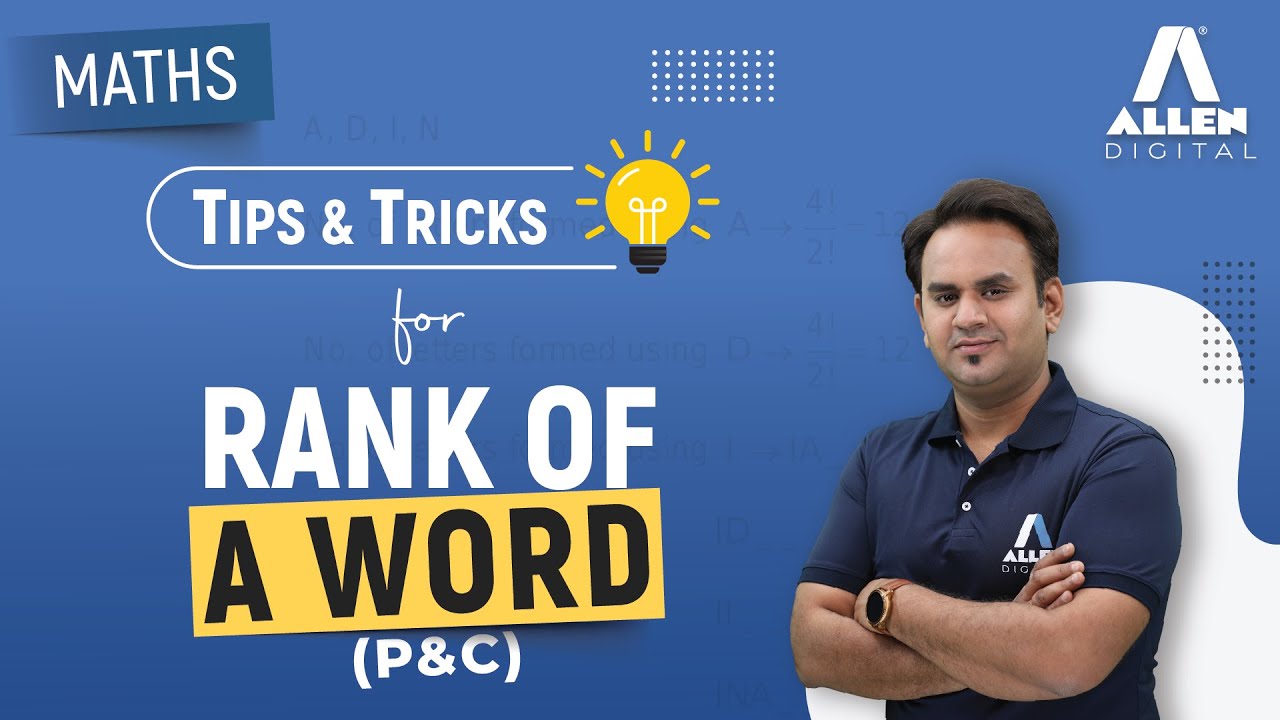 Rank Of A Word | Permutation And Combination ➡️ Tips and Tricks 🌟 @ALLENOnlineOfficial
