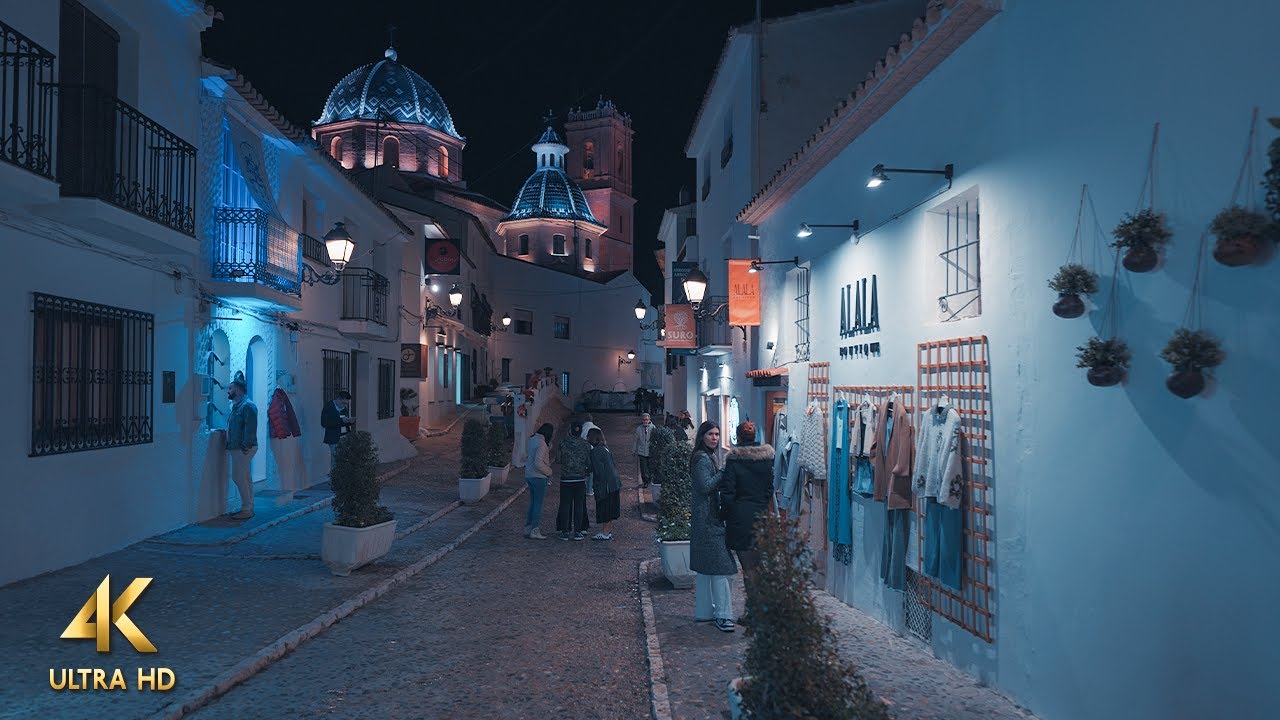 Altea, Spain • Relaxing Night Walk • 4K