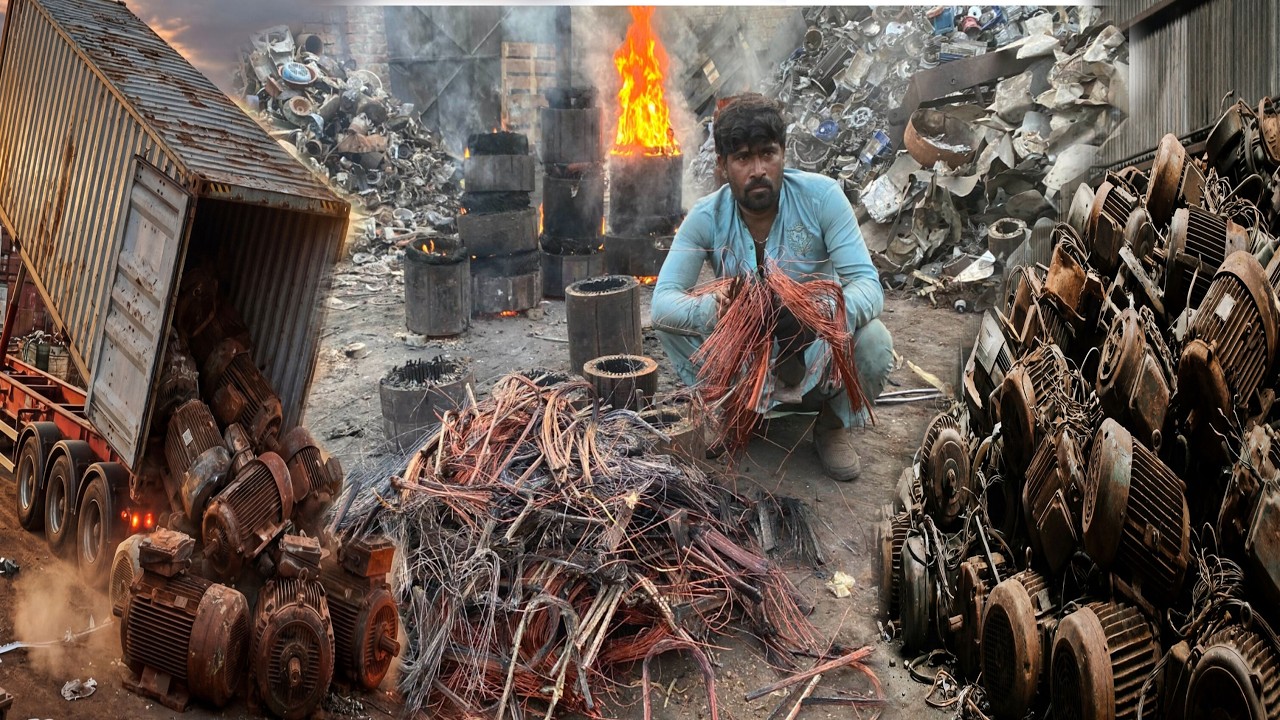 Incredible Process of Extracting HIGH-VALUE Copper from Scrap Motors Easily | Full Recycling Process