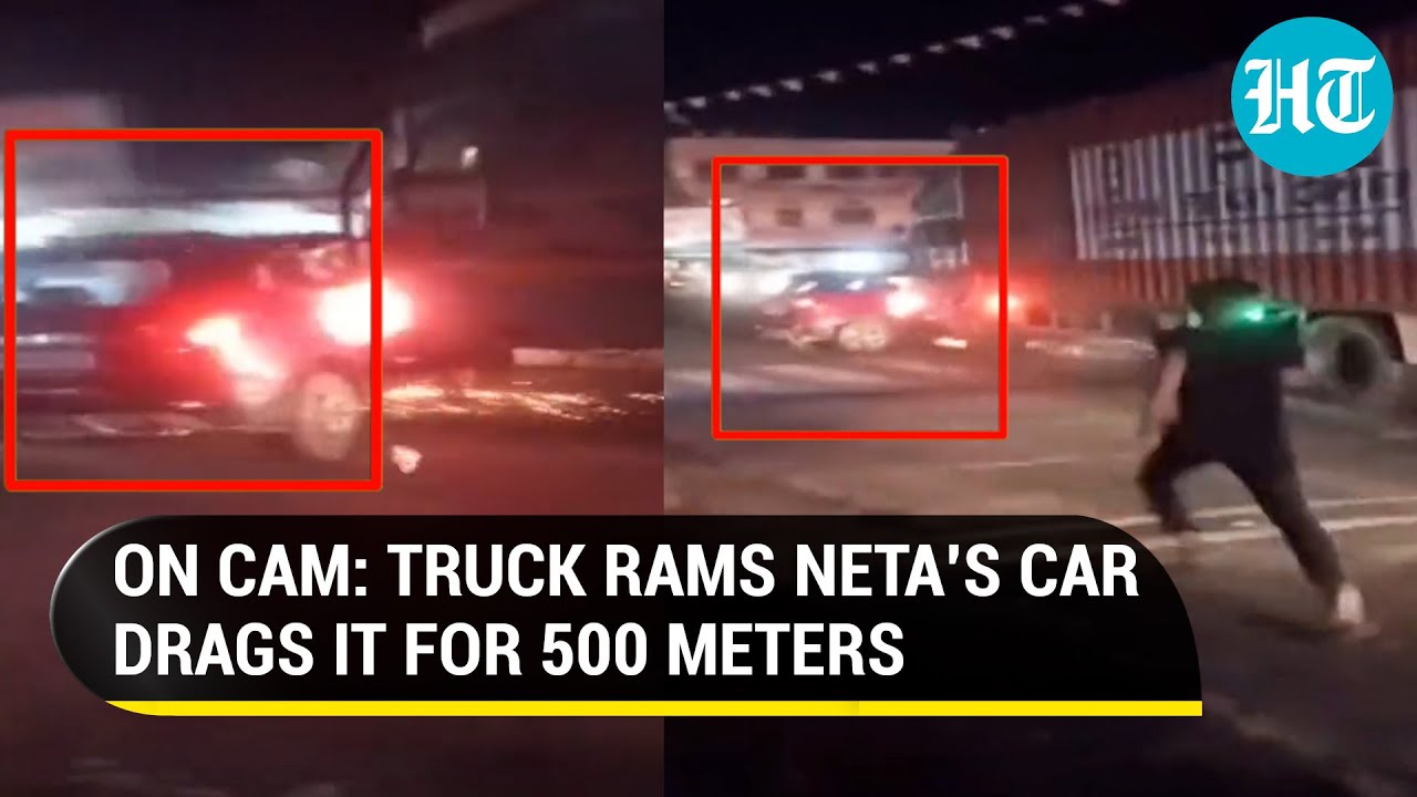 UP: Speeding truck drags SP Leader's car for 500 mts in Mainpuri; Close shave caught on cam