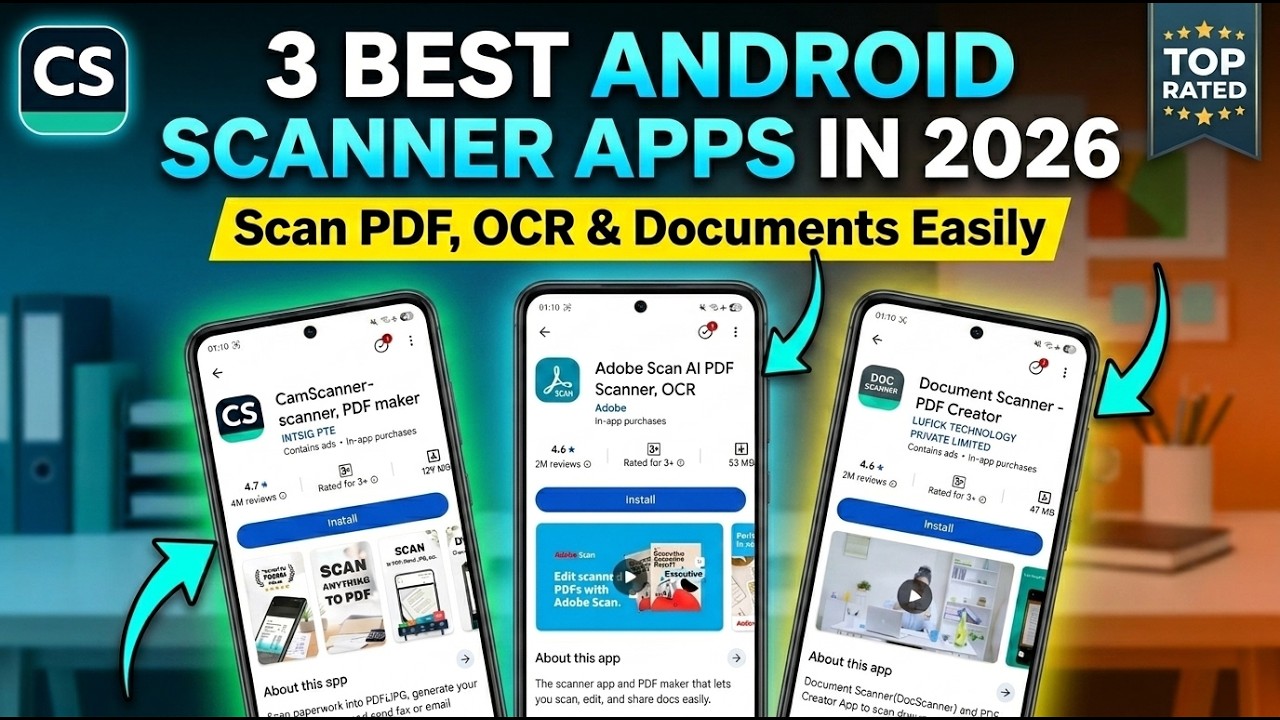 3 Best Android Scanner Apps in 2026 (Scan PDF, OCR & Documents Easily)