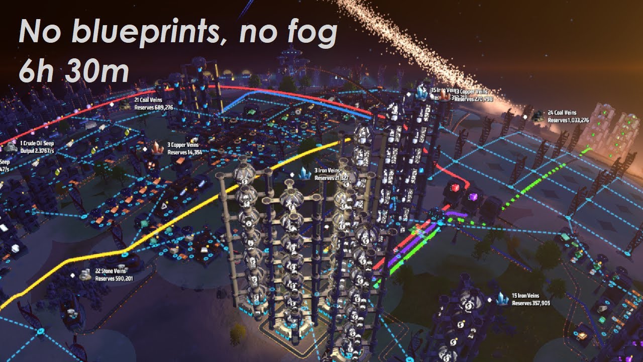 6h30m to mission complete, not using blueprints, no fog, good seed, 1x resources.