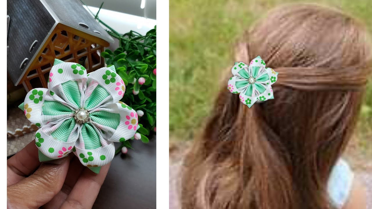 DIY step-by-step beginners tutorial on kanzashi flower hair clip with 2.5*7 length grosgrain ribbon!