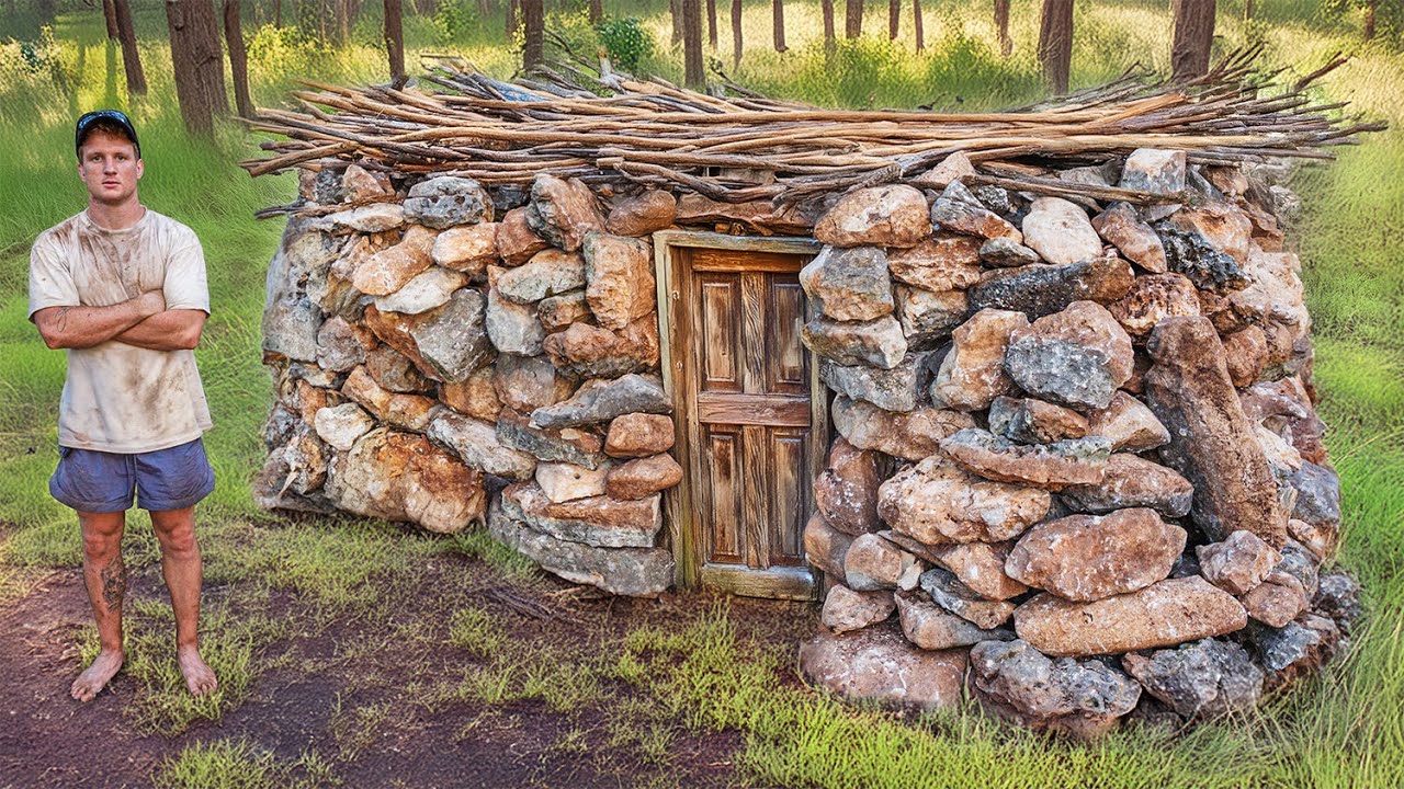 5 Days Building a GIANT Stone Survival Shelter