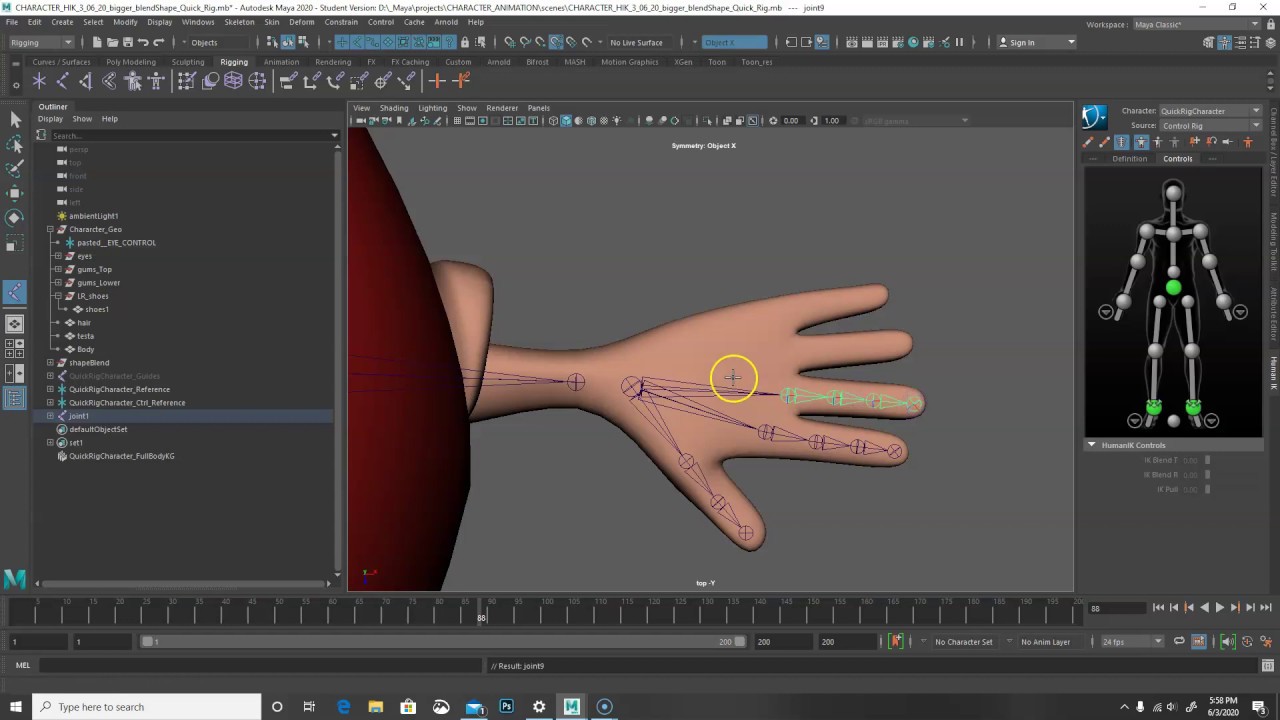 Maya Tutorial. Adding the hands to the Quick Rig.