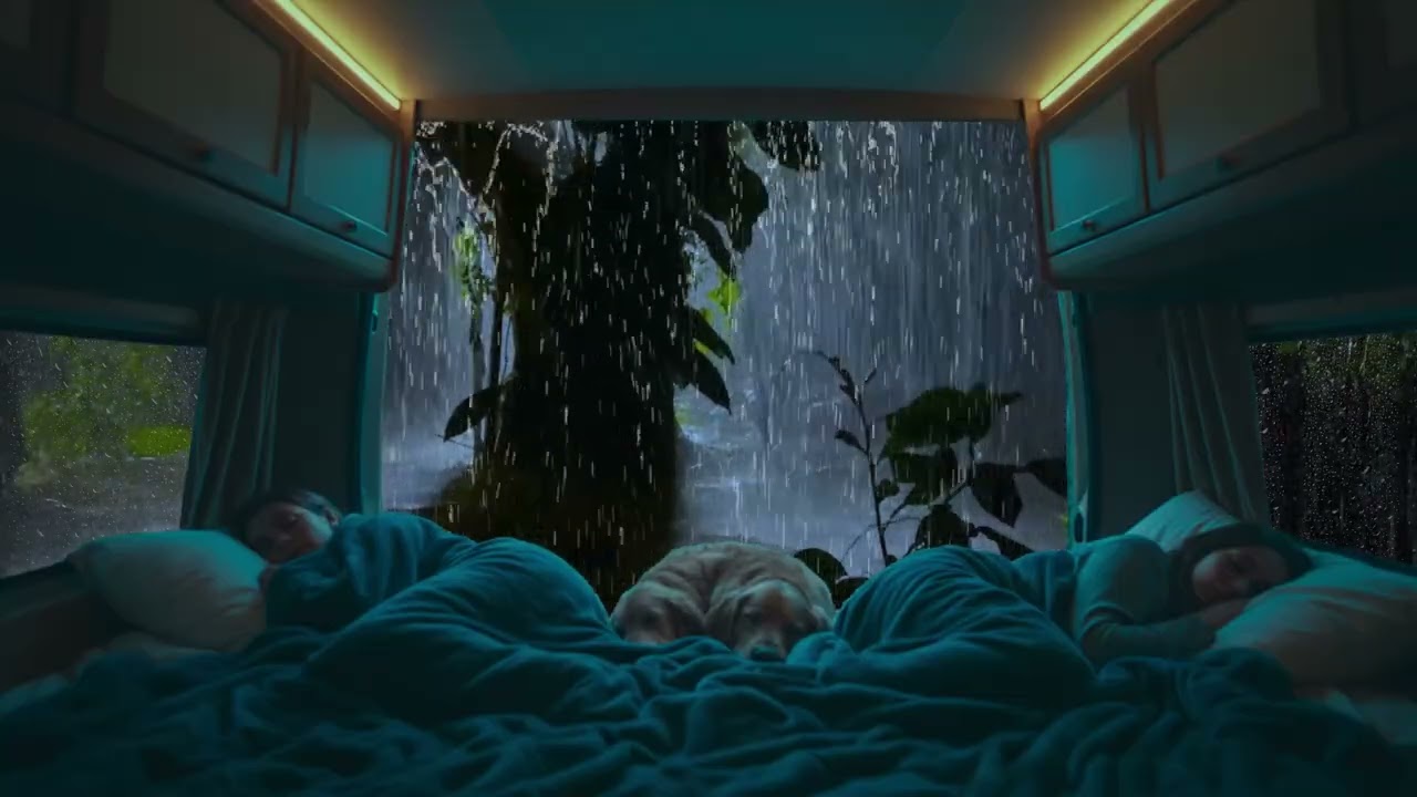 Camping in the Forest During Heavy Rain 🌧️ | Cozy Van Rain Sounds (8 Hours)