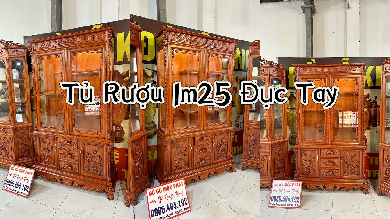 Tủ Rượu Dài 1m25 - Cao 2m06 | Mẫu Tủ Rượu Đẹp Nhất 2025 Gỗ Hương Đá