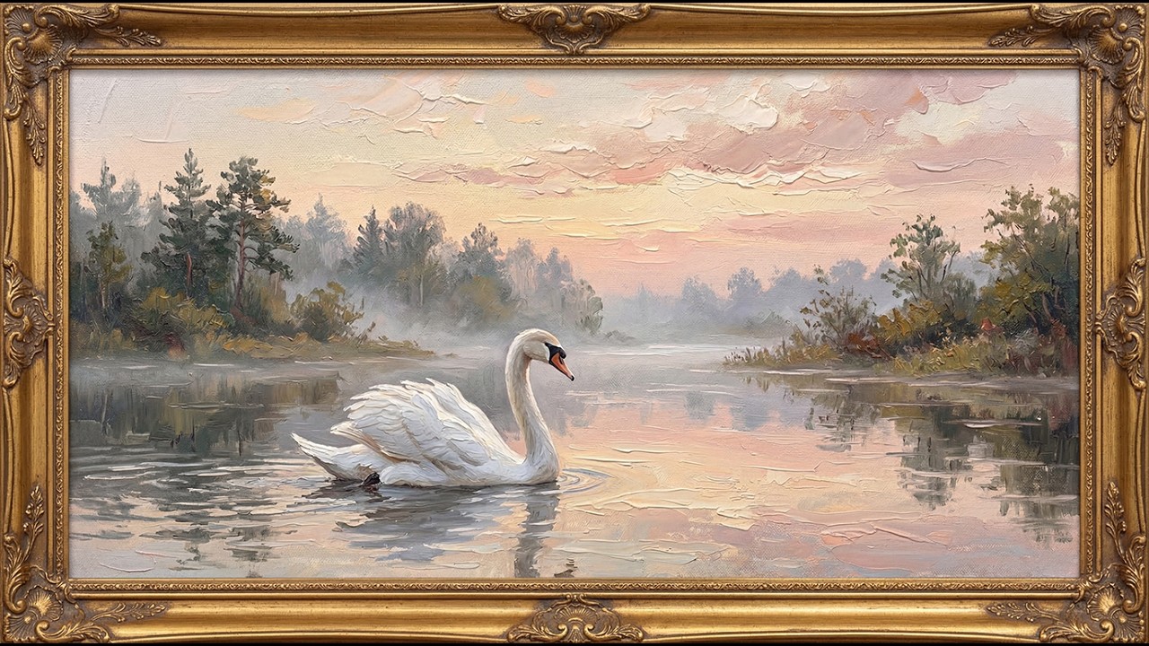Vintage Swan Lake Painting | Gold Frame TV Art | Romantic Art Screensaver for TV 1 | Scene - 2 Hrs