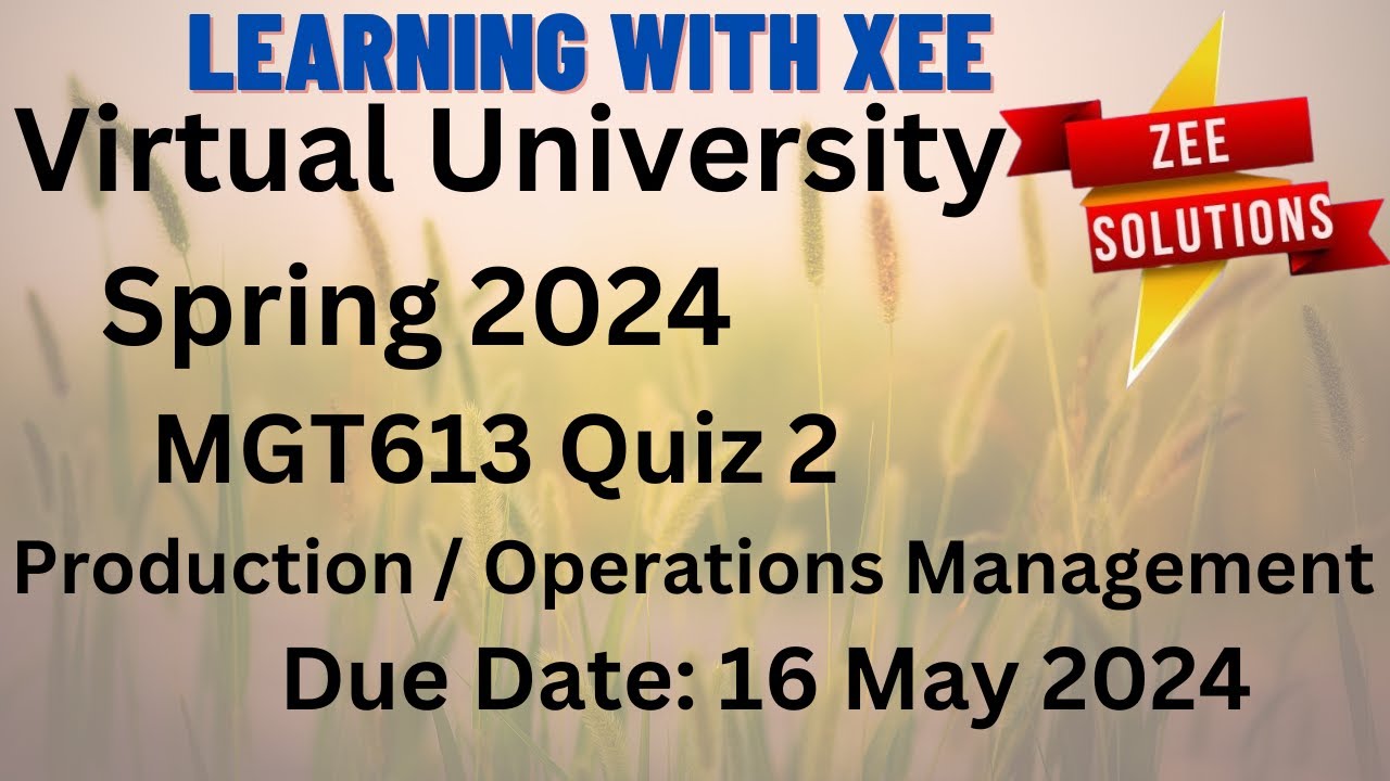 MGT613 Production / Operations Management Quiz 2 Spring 2024 Virtual University of Pakistan