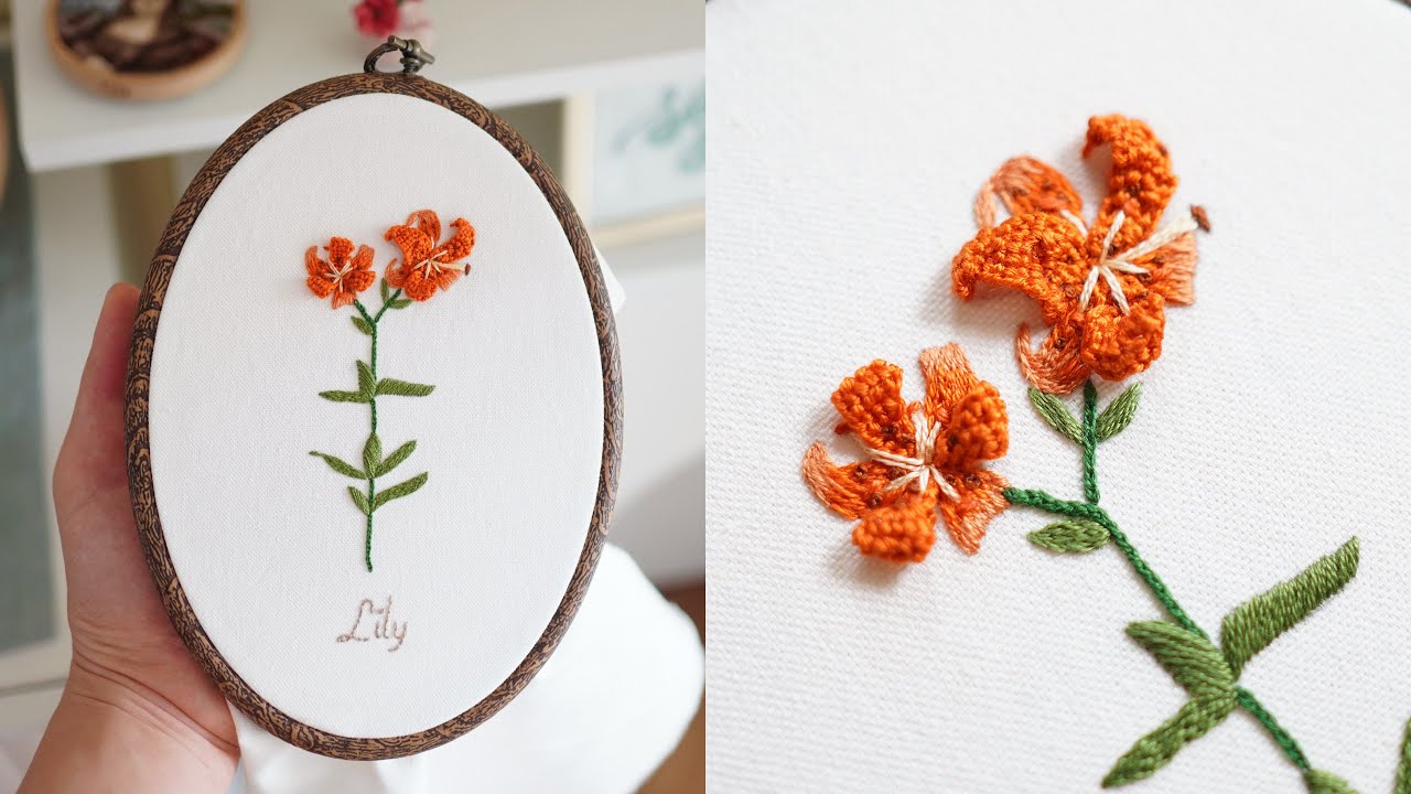 SUB] 나리꽃 프랑스 자수, 7월 야생화 자수 / Lily flower Hand Embroidery