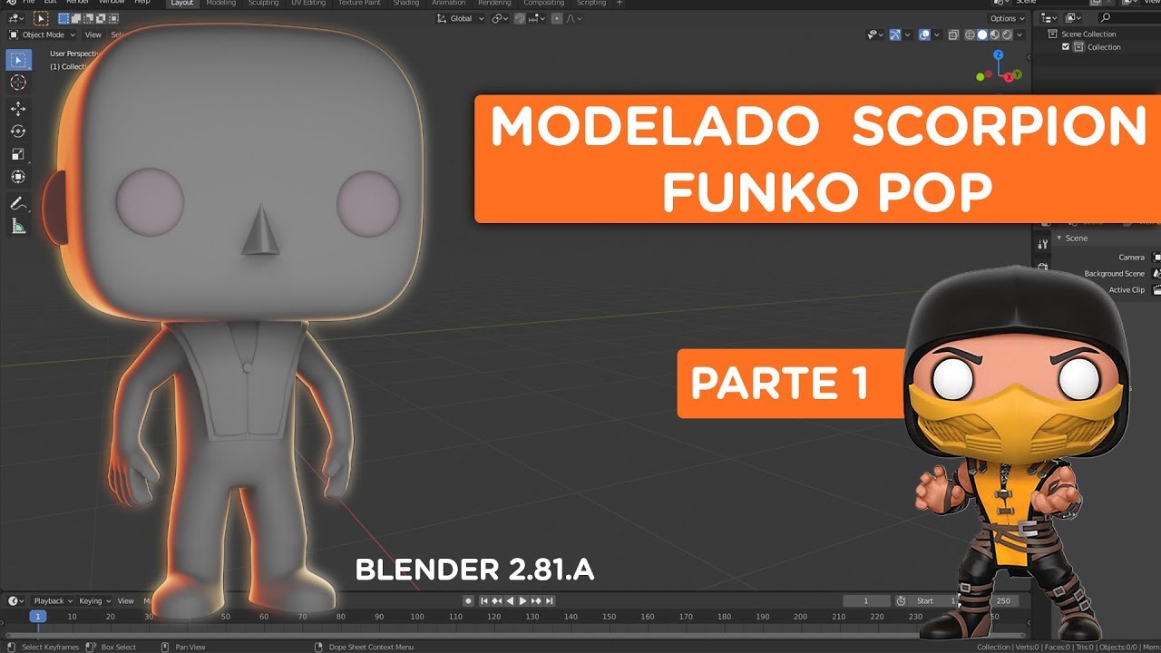MODELADO FUNKO POP SCORPION PARTE 1 EN BLENDER 2.81a