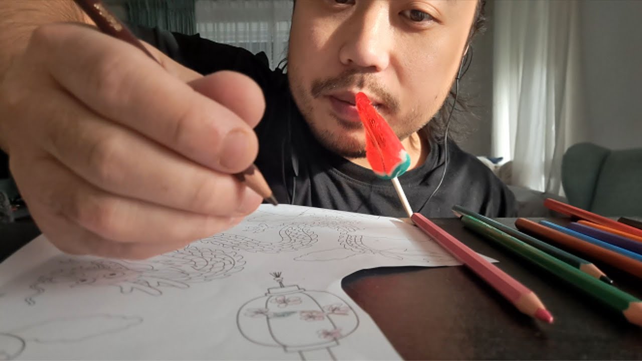 ASMR Huge Watermelon Lollipop & Coloring Chinese Lanterns + Clouds