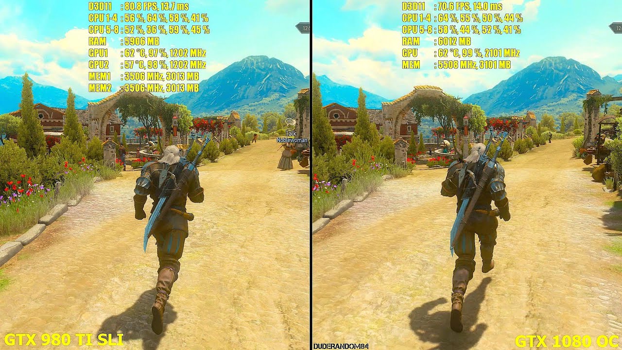 GTX 1080 Overclocked Vs GTX 980 TI SLI Stock The Witcher 3 Blood And Wine Frame Rate Comparison