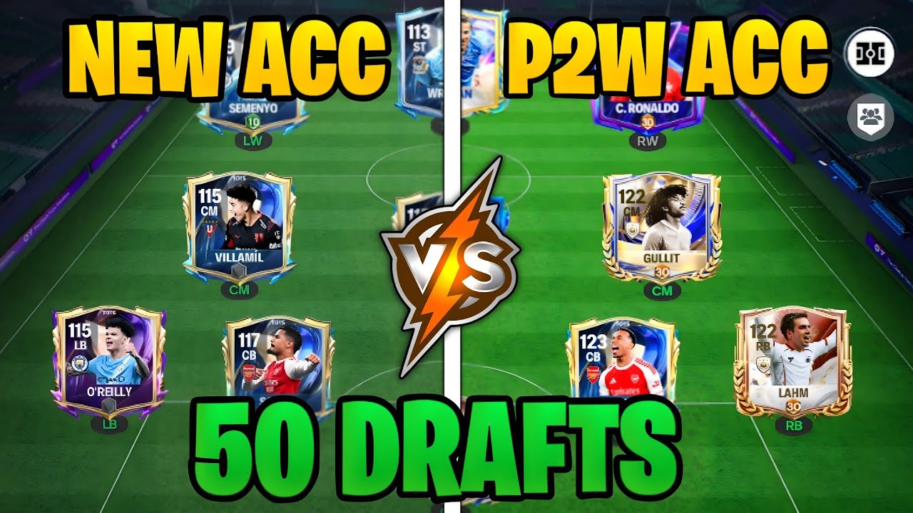 50 Drafts in NEW Account VS P2W Account | FC Mobile