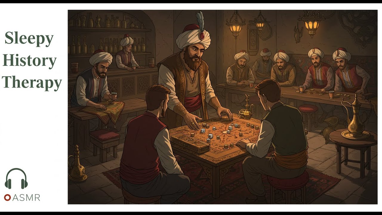Ottoman Coffeehouse Gamblers & Cherrywood Backgammon Chess | Sleepy History Therapy ASMR for sleep