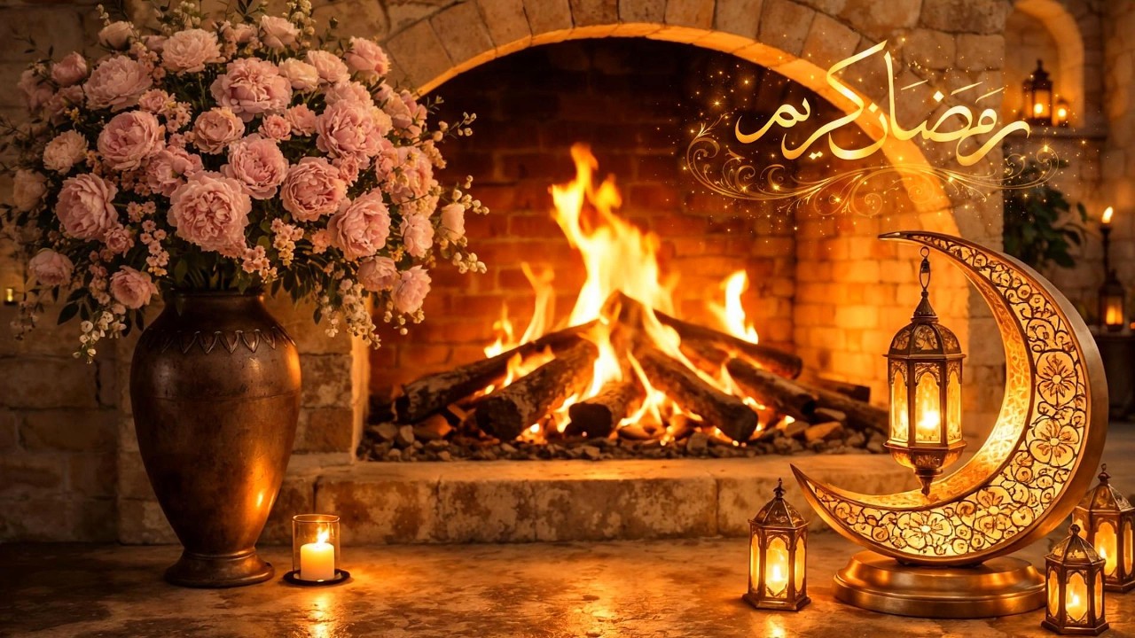 Peaceful Ramadan Tv art | Relaxing Cozy Fireplace Crackling | TV Screensaver🌙 خلفية رمضان كريم