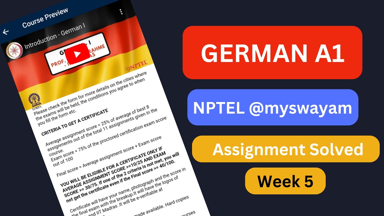 German A1 Week 5 || NPTEL Answers 2026 || German I week 4 Assignment solved #myswayam #nptel2026
