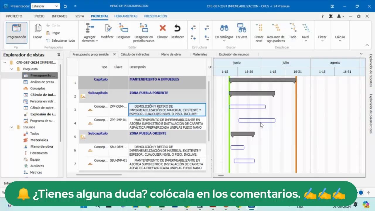 Cómo integrar una licitación completa en Opus 24 (finaciamiento, utilidad y cargos adicionales)