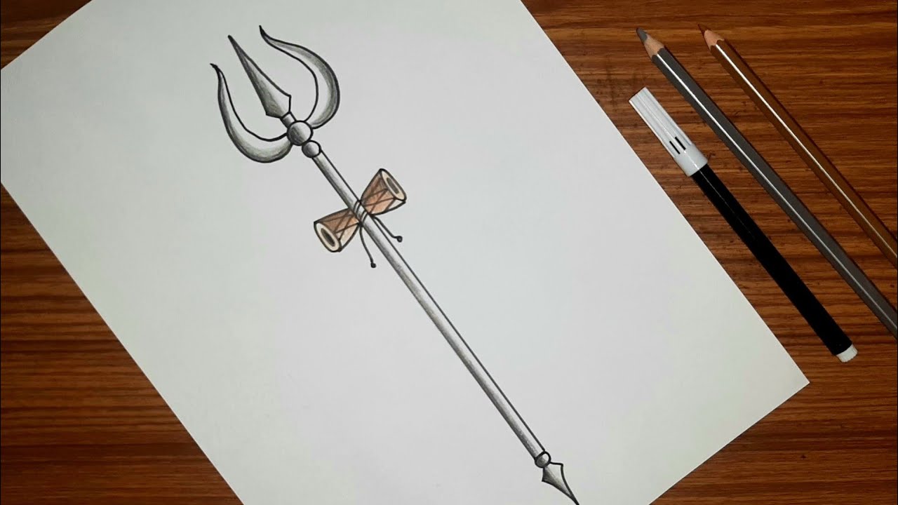 How to draw Trishul step by step | Mahadev Trishul drawing easy |