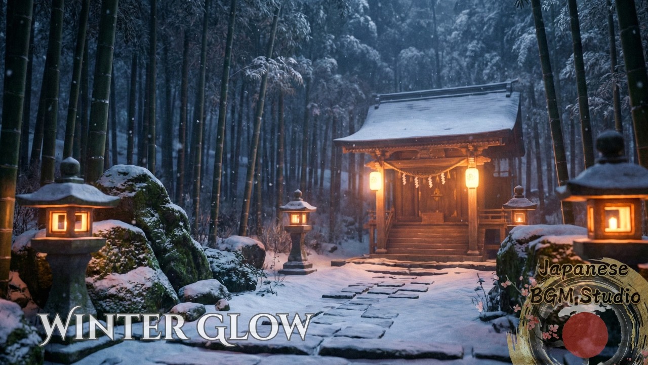 Still Winter Japanese Music ❄️ Lantern-Lit Shrine in Snow | Deep Focus & Night Study Ambience