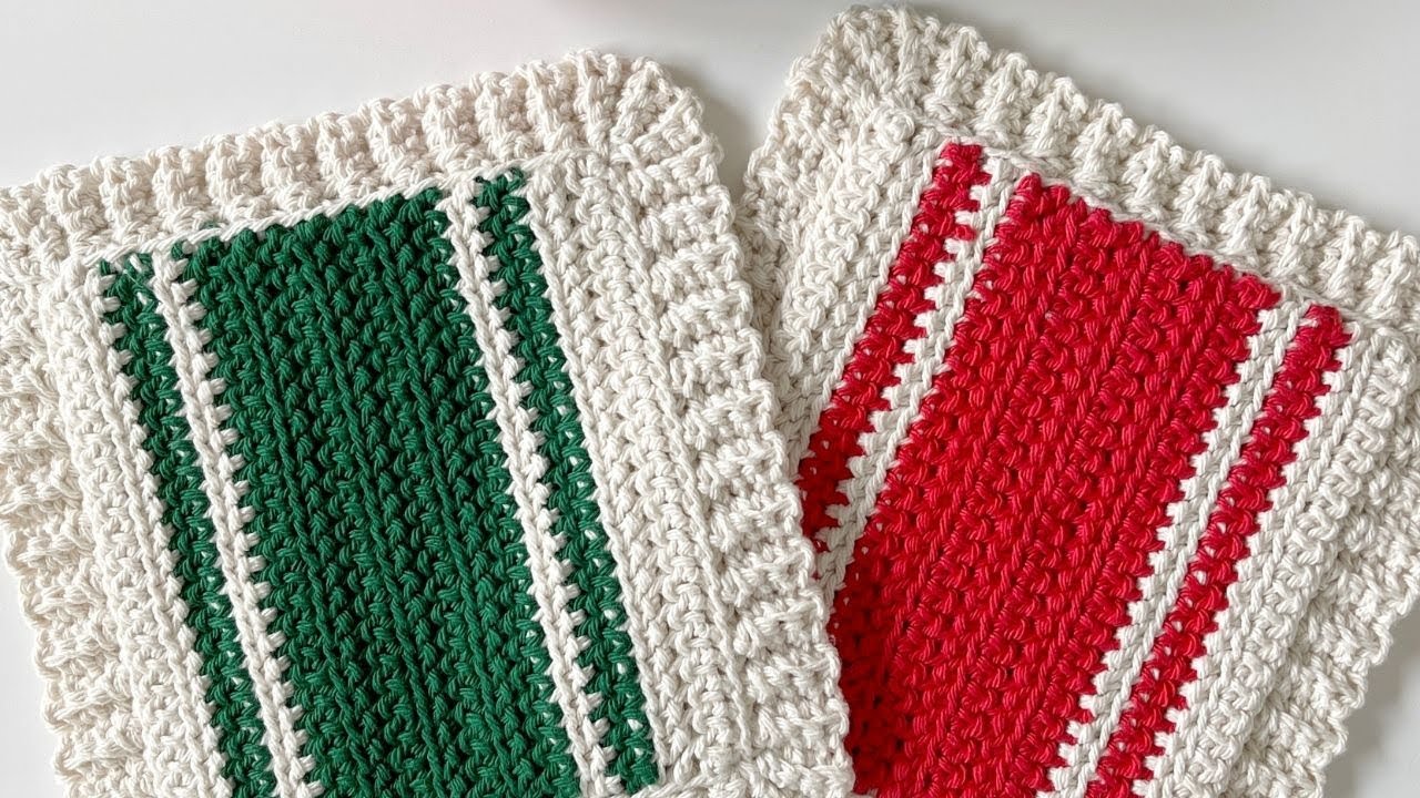 Crochet Holiday Striped Hot Pads