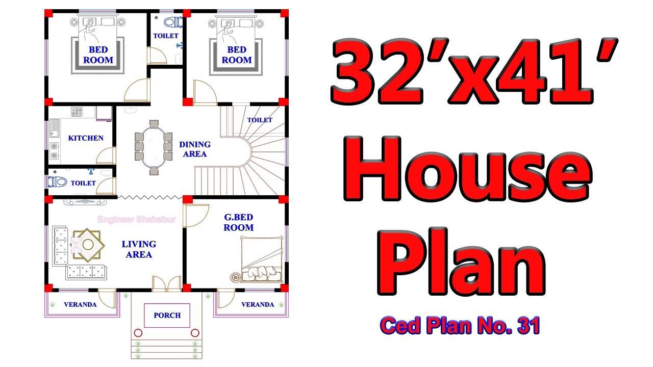 1300 sqft | 32x41 house plan | 3 bedroom house design | house design | Bangladesh Floor Plan EP-31