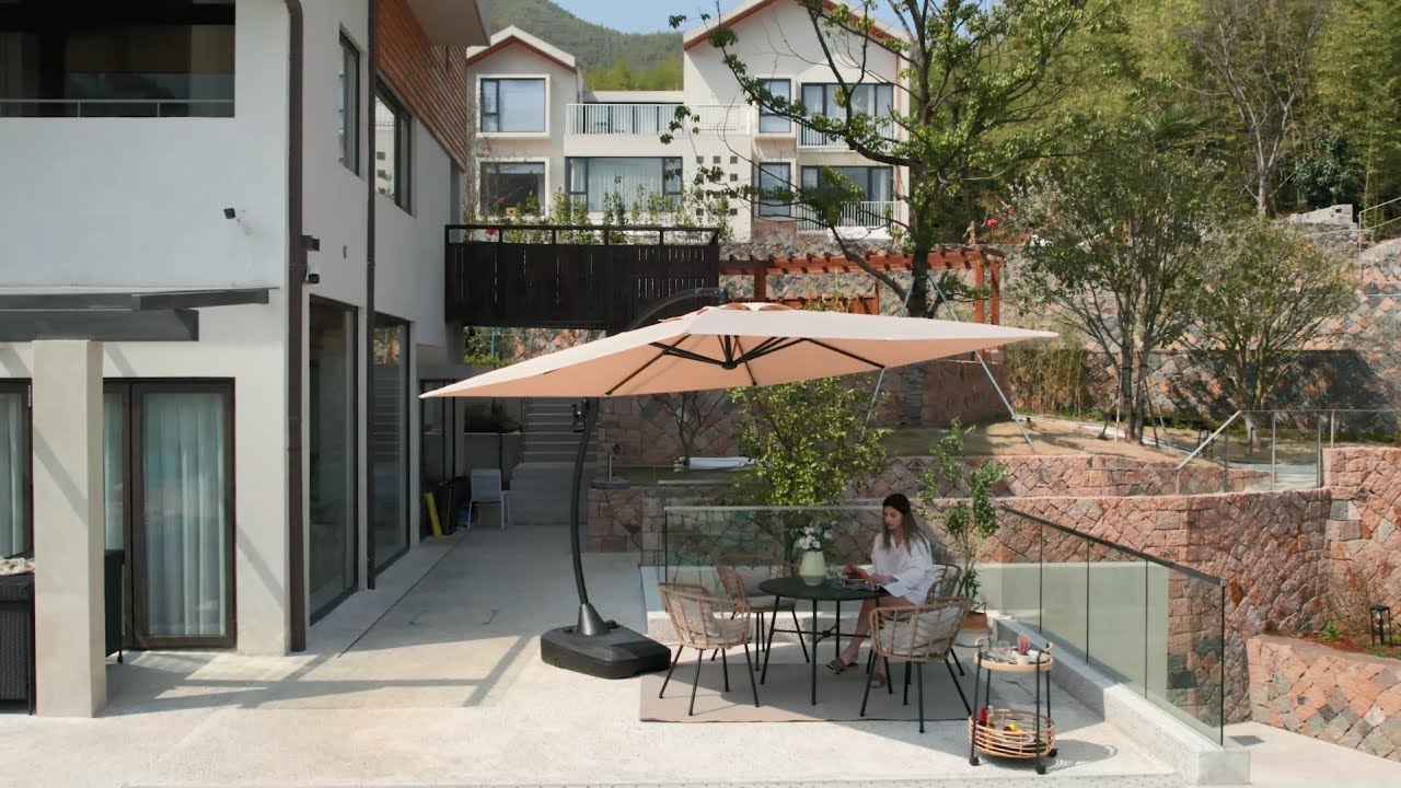 10 FT Sunbrella Fabric Patio Umbrella Deluxe NAPOLI Curvy Round Umbrella Offset Umbrella