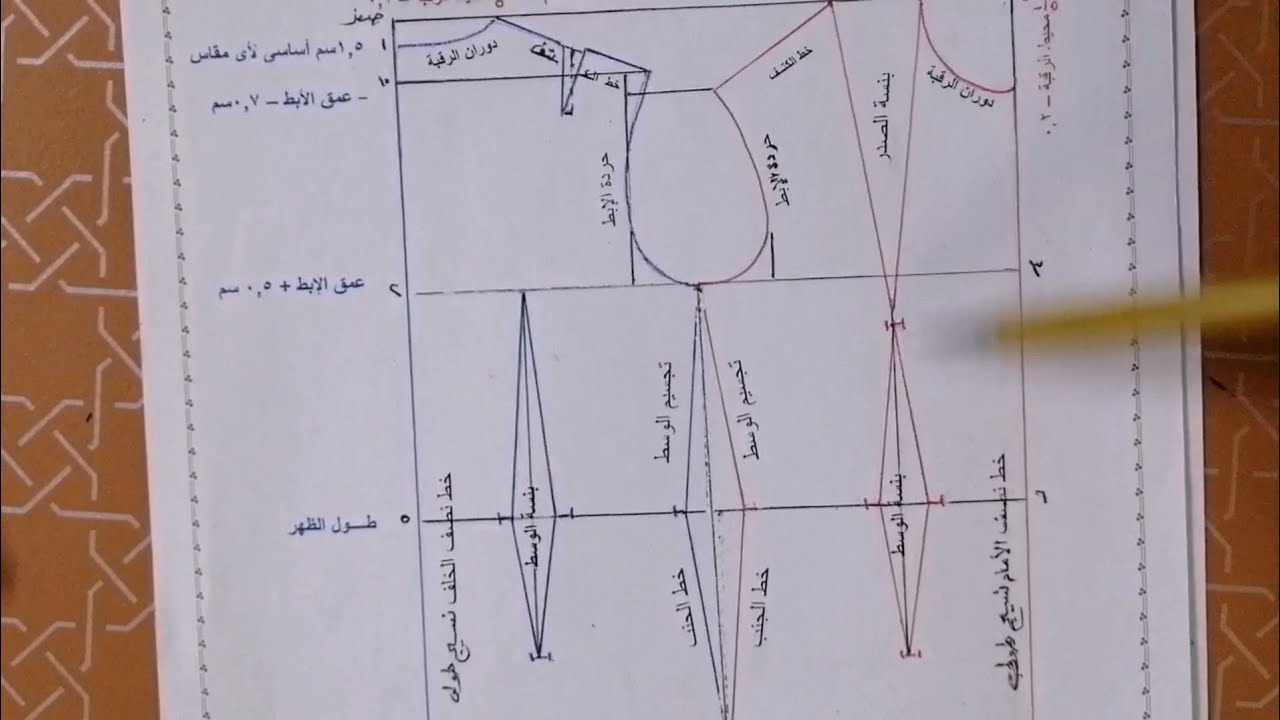 @رسم الباترون الأساسي كامل للفستان الحريمي مقاس ٤٠ بنسبه ١: ٣للصف الثالث تخصص ملابس عام