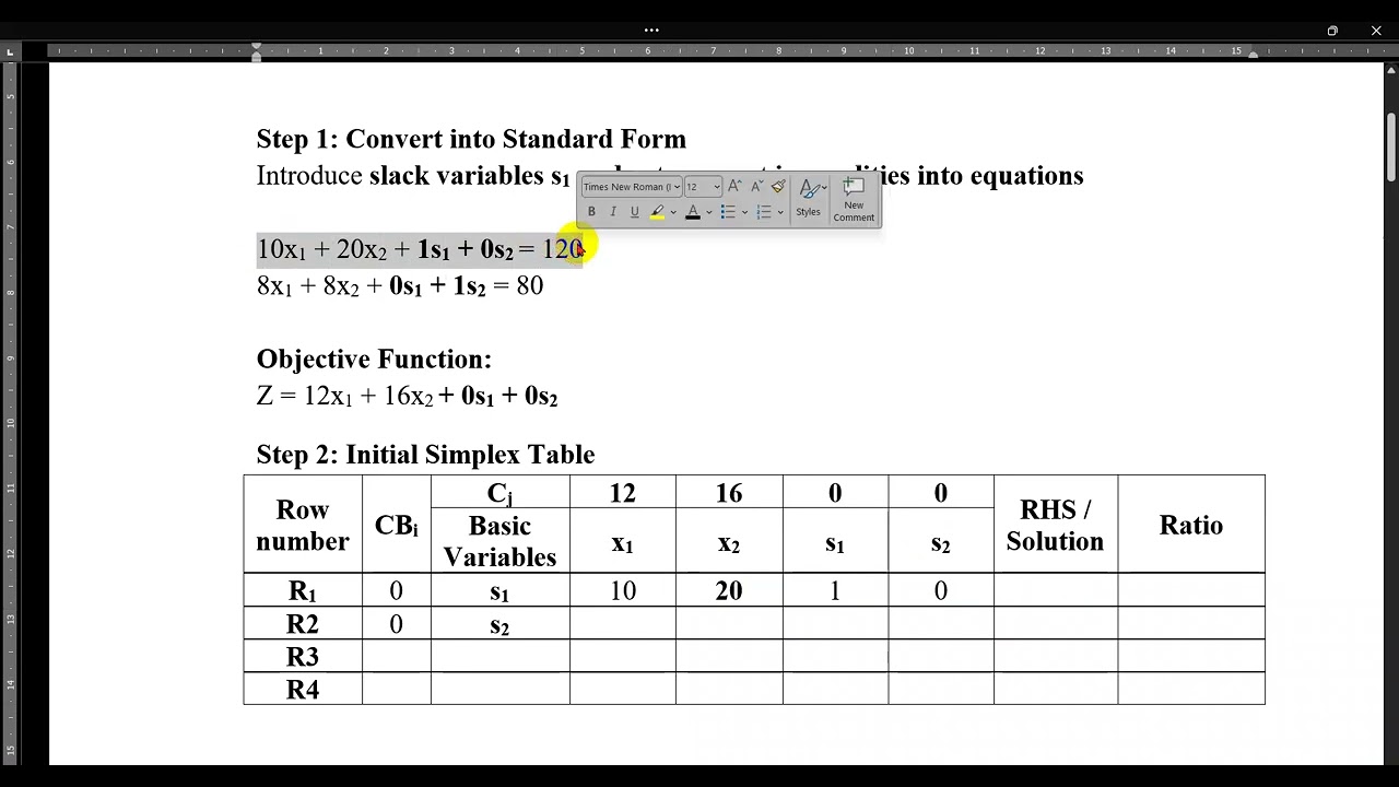Operation Research (Simplex Method Problem)