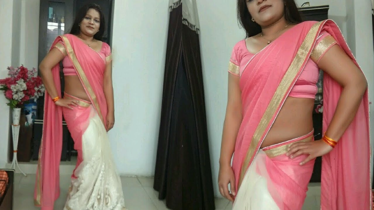 How To Wear Designer Half & Half Net Saree:Easy & Simple Sari Draping