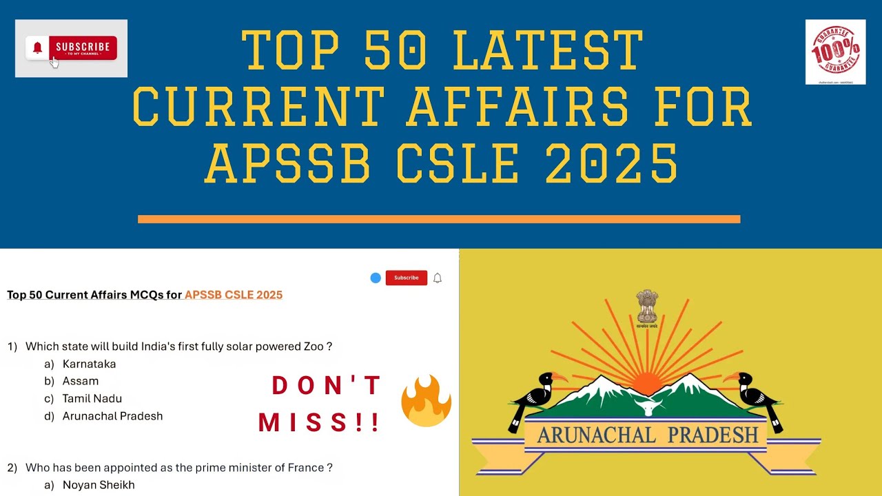 Top 50 latest current affairs mcqs for APSSB CSLE 2025| SSC | APPSC || Constable, Fireman, MTS 🔥