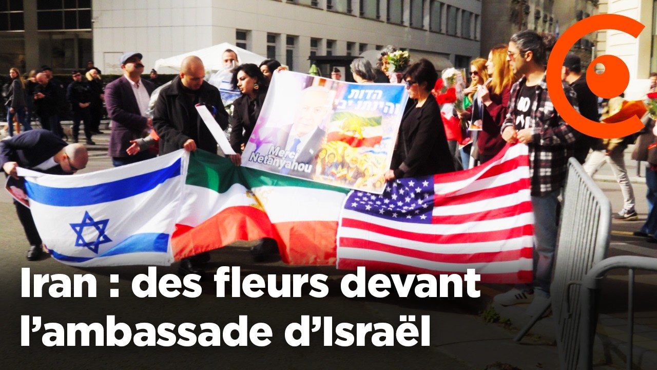 🇮🇷 IRAN : dépôt de fleurs devant l’ambassade d'Israël à Paris en soutien à l'attaque avec les USA