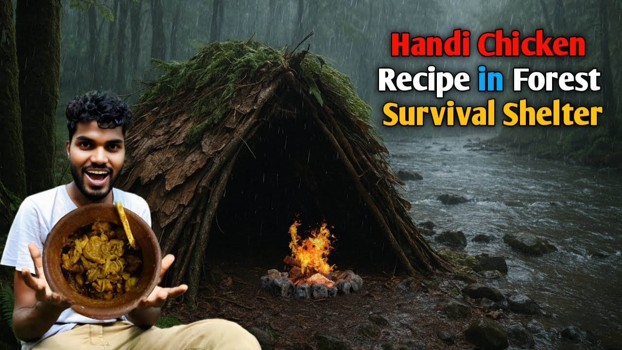 Handi Chicken Recipe in Forest | Best Shelter to Build in The Wild | RS Robin Camping