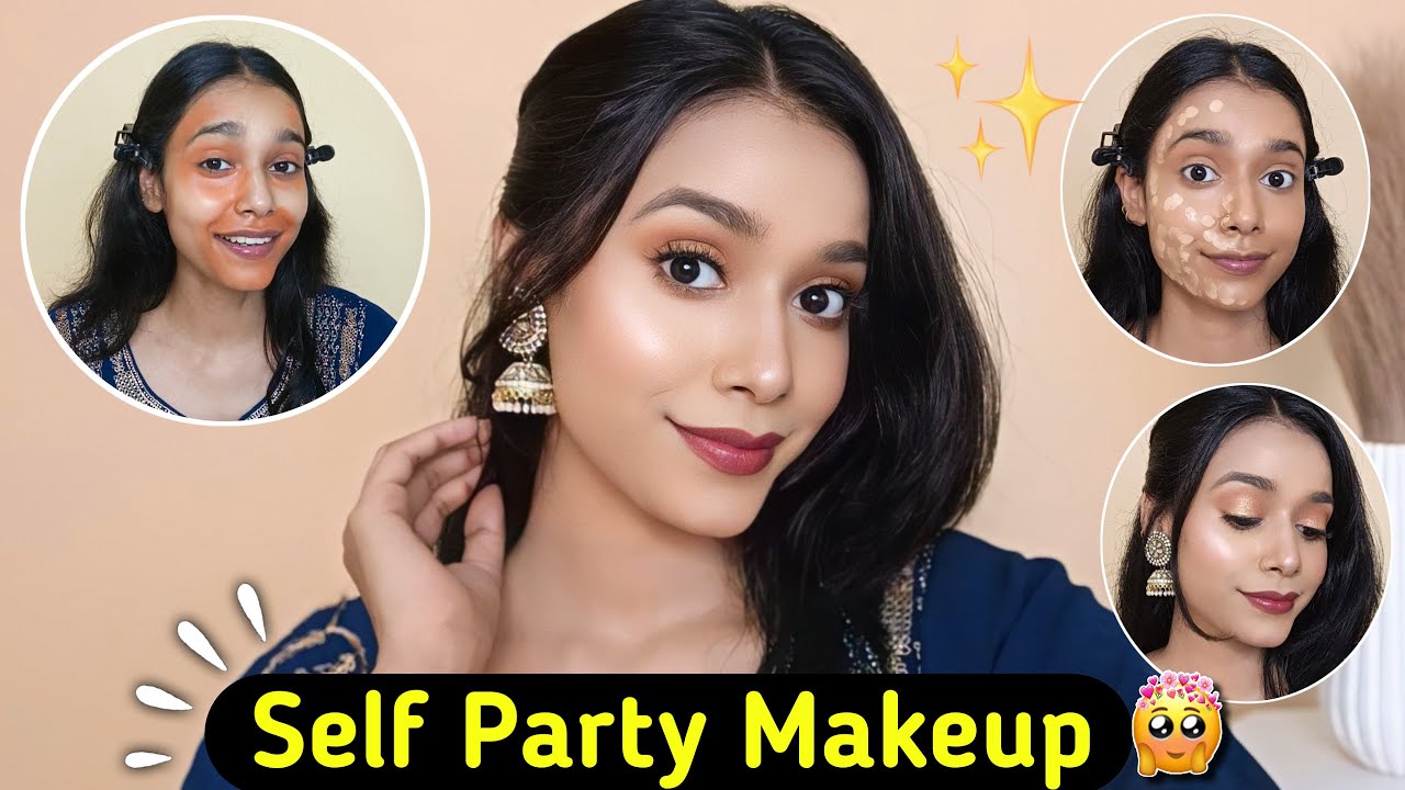SELF PARTY MAKEUP FOR BEGINNERS ✅ |PARTY MAKEUP AT HOME | WINTER GLOWY BASE 😍