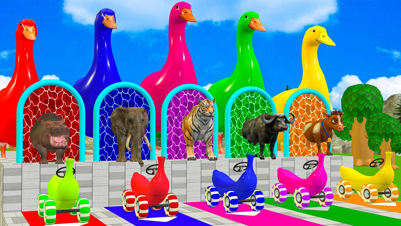 Long Slide Game with Cow Elephant Gorilla Hippopotamus Tiger 3d Animal Game Funny 3d Animals