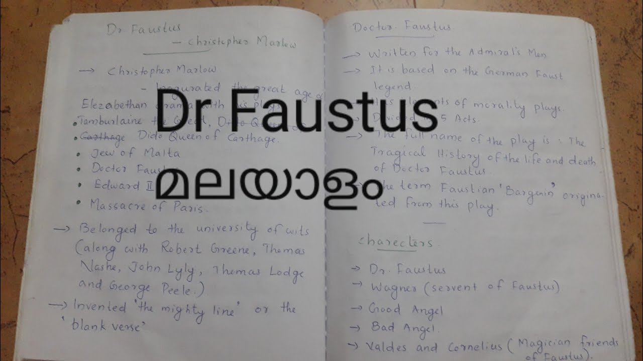 Dr. Faustus, malayalam explanation and easy note.