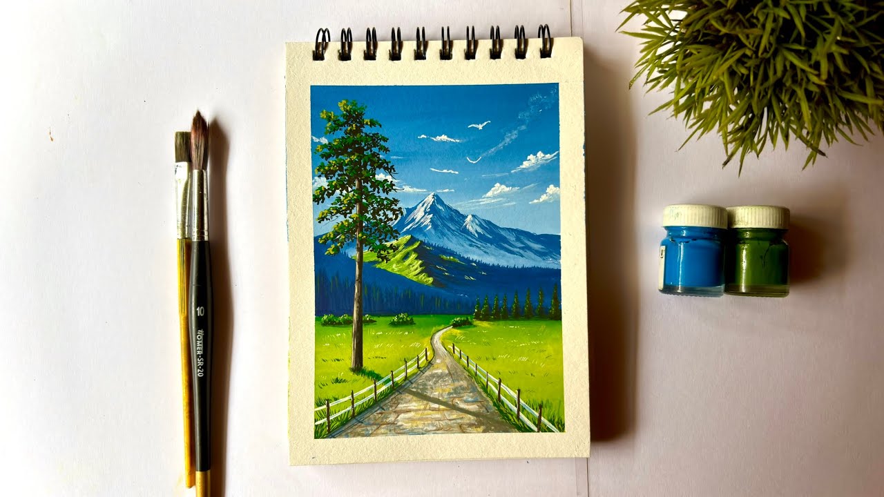Simple Landscape Painting for Beginners | Snow Mountain Scenery