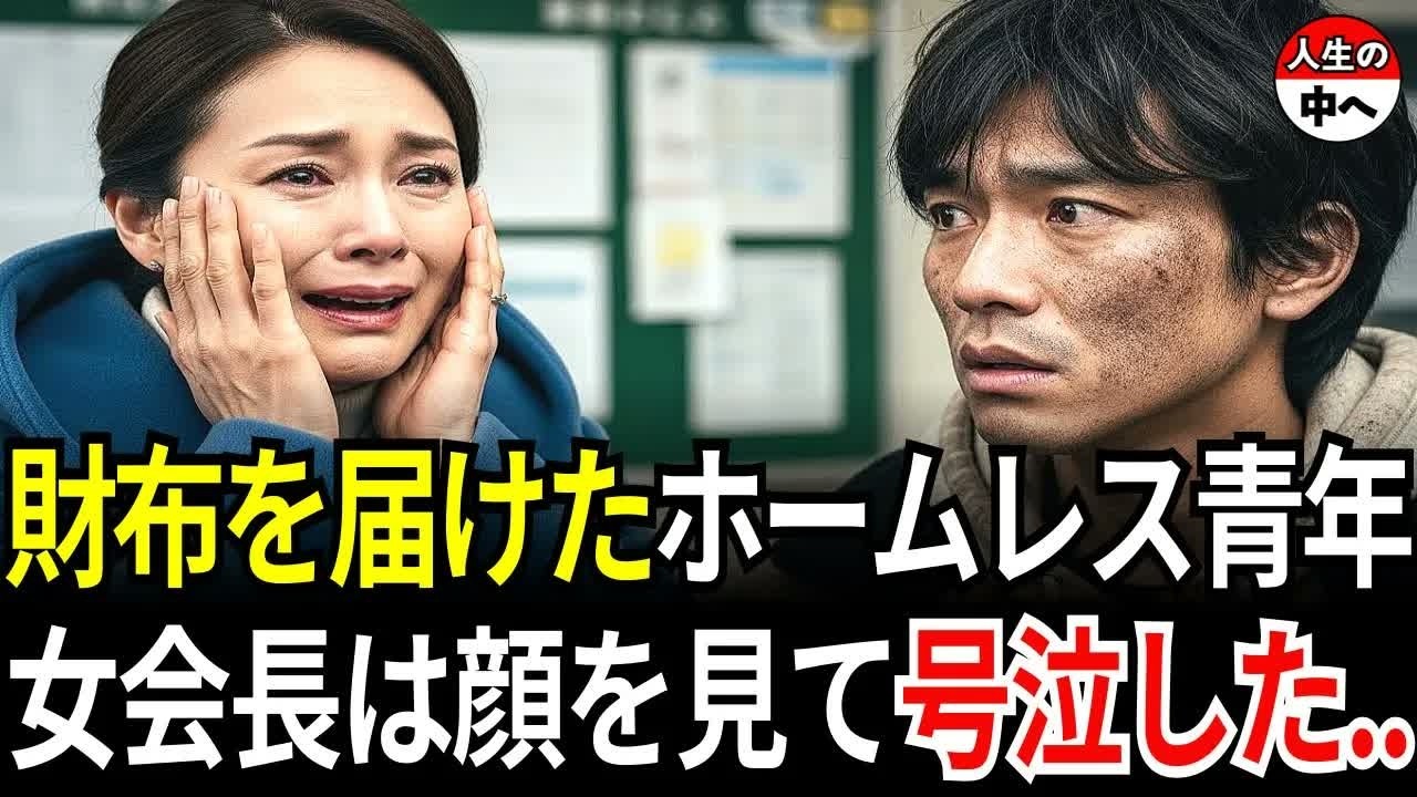 拾った財布を交番に届けた貧しいホームレス青年、大企業の女会長はお礼をしようと財布を開けた瞬間、顔を見て驚愕